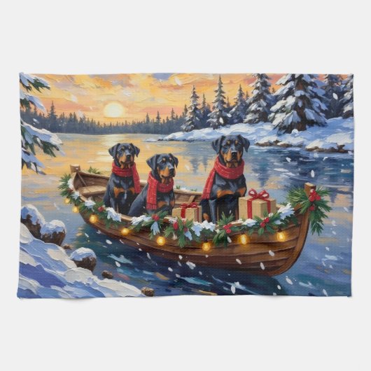 Rottweiler Weihnachtsboot Urlaub Geschirrtuch (Horizontal)