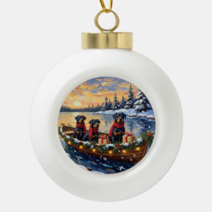 Rottweiler Weihnachtsboot Urlaub Keramik Kugel-Ornament