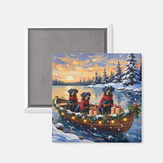 Rottweiler Weihnachtsboot Urlaub Magnet (Vorderseite/Rückseite)