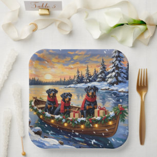 Rottweiler Weihnachtsboot Urlaub Pappteller