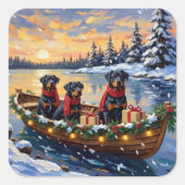 Rottweiler Weihnachtsboot Urlaub Quadratischer Aufkleber (Vorderseite)