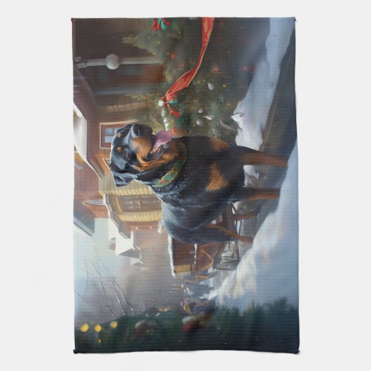 Rottweiler Weihnachtsfeiertage Geschirrtuch (Vertikal)