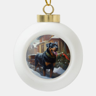 Rottweiler Weihnachtsfeiertage Keramik Kugel-Ornament