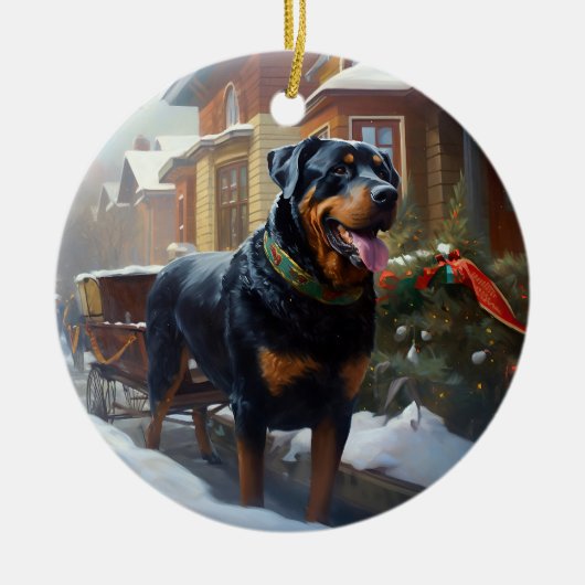 Rottweiler Weihnachtsfeiertage Keramik Ornament (Vorne)