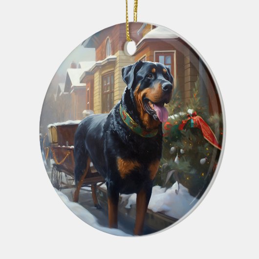 Rottweiler Weihnachtsfeiertage Keramik Ornament (Links)