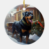Rottweiler Weihnachtsfeiertage Keramik Ornament (Hinten)