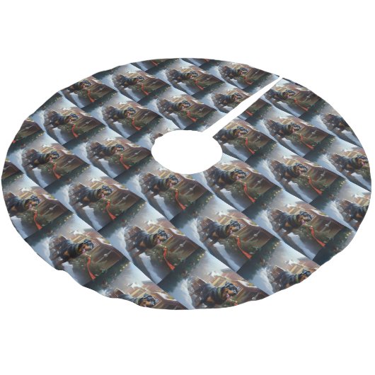 Rottweiler Weihnachtsfeiertage Polyester Weihnachtsbaumdecke (Schrägansicht)