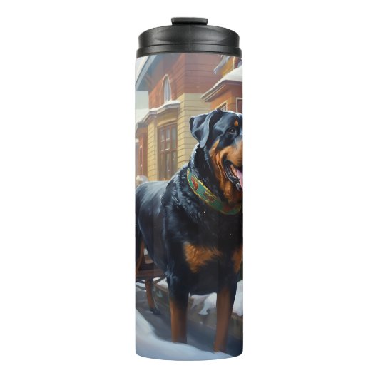 Rottweiler Weihnachtsfeiertage Thermosbecher (Vorderseite)