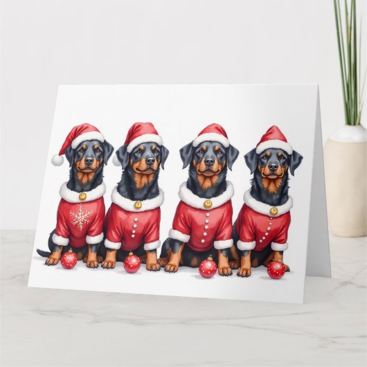 Rottweiler Weihnachtskleid Santa Hut Karte (Vorderseite)