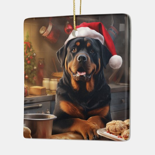 Rottweiler Weihnachtskost Feiertag Keramikornament (Links)