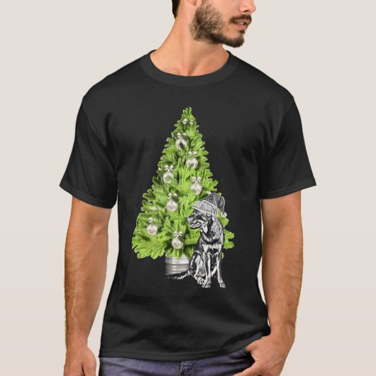 Rottweiler Weihnachtslandschaft mit Christbaum und T-Shirt (Vorderseite)