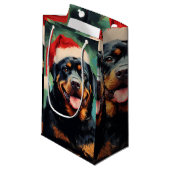 Rottweiler Weihnachtsmalerei Kleine Geschenktüte (Vorderseite Schrägansicht)