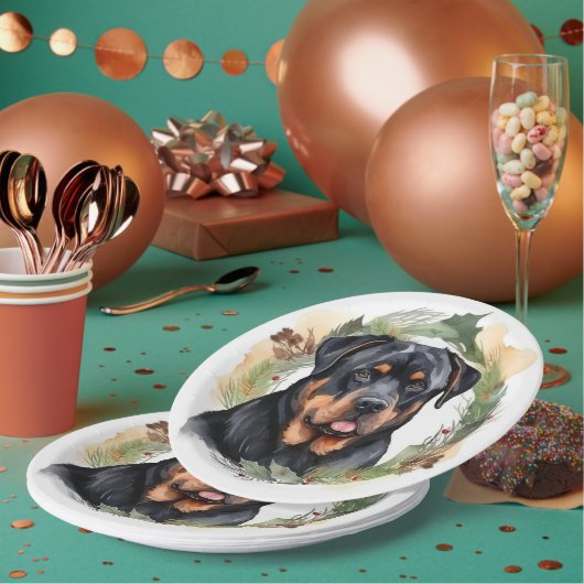 Rottweiler Weihnachtsmann Festliche Jungfrau Pappteller (Multi)