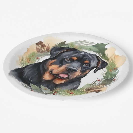 Rottweiler Weihnachtsmann Festliche Jungfrau Pappteller (Schrägansicht)