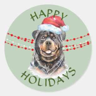 Rottweiler Weihnachtsmannmütze Happy Holidays Runder Aufkleber