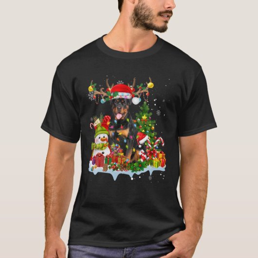 Rottweiler Weihnachtsmannmütze Reindeer Christmas T-Shirt (Vorderseite)