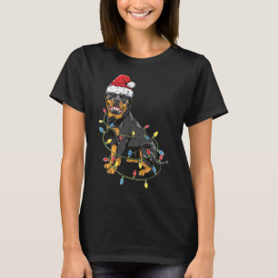 Rottweiler Weihnachtsmannmütze Xmas Lichter Jungen T-Shirt