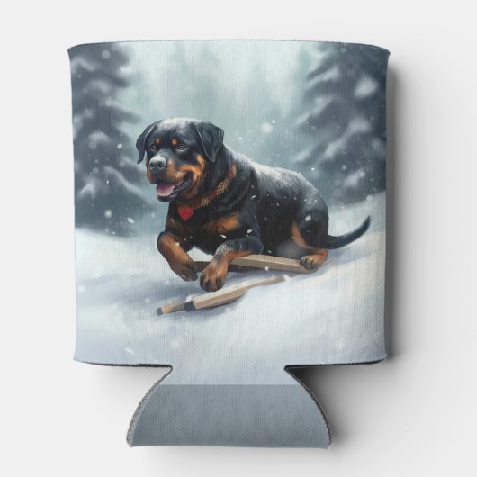 Rottweiler Weihnachtsschnee Winter Kissen Dosenkühler (Rückseite)