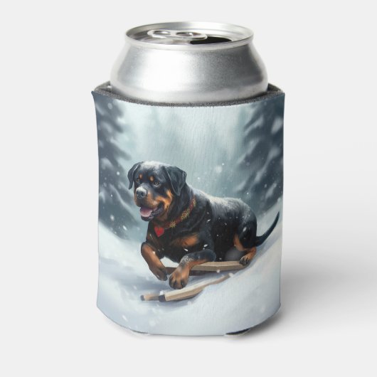 Rottweiler Weihnachtsschnee Winter Kissen Dosenkühler (Kanne Rückseite)