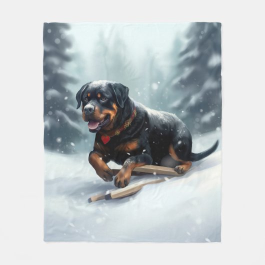 Rottweiler Weihnachtsschnee Winter Kissen Fleecedecke (Vorderseite)