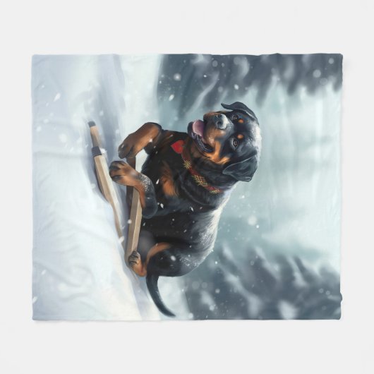 Rottweiler Weihnachtsschnee Winter Kissen Fleecedecke (Vorderseite (Horizontal))