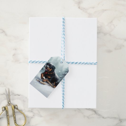 Rottweiler Weihnachtsschnee Winter Kissen Geschenkanhänger (Mit Garn)