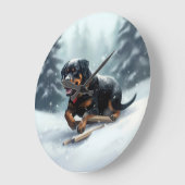 Rottweiler Weihnachtsschnee Winter Kissen Große Wanduhr (Winkel)
