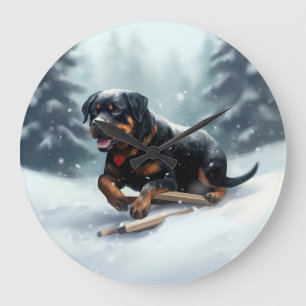 Rottweiler Weihnachtsschnee Winter Kissen Große Wanduhr