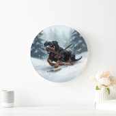 Rottweiler Weihnachtsschnee Winter Kissen Große Wanduhr (Zuhause)