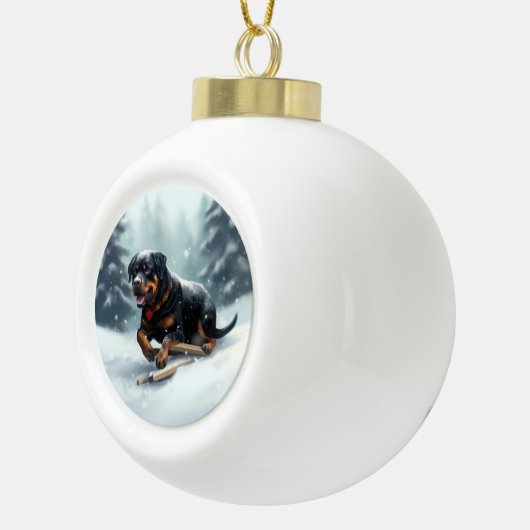 Rottweiler Weihnachtsschnee Winter Kissen Keramik Kugel-Ornament (Rechts)
