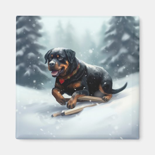 Rottweiler Weihnachtsschnee Winter Kissen Magnet (Vorne)