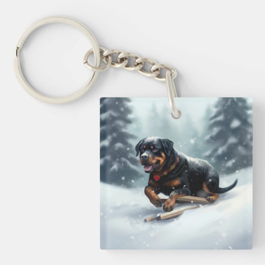 Rottweiler Weihnachtsschnee Winter Kissen Schlüsselanhänger (Vorderseite)