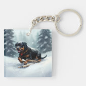 Rottweiler Weihnachtsschnee Winter Kissen Schlüsselanhänger (Rückseite)