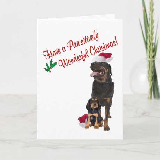 Rottweiler Weihnachtswünsche Feiertagskarte (Vorderseite)