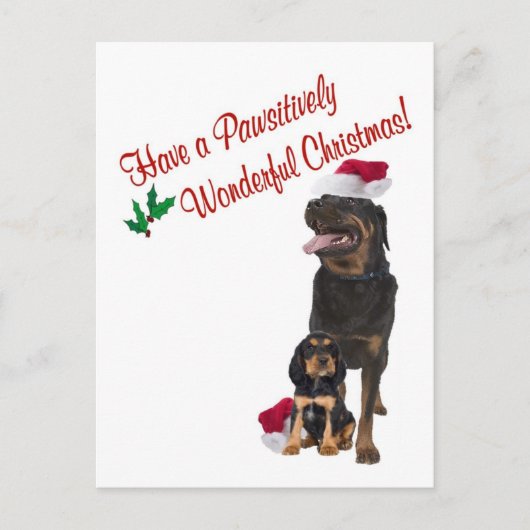 Rottweiler Weihnachtswünsche Feiertagspostkarte (Vorderseite)