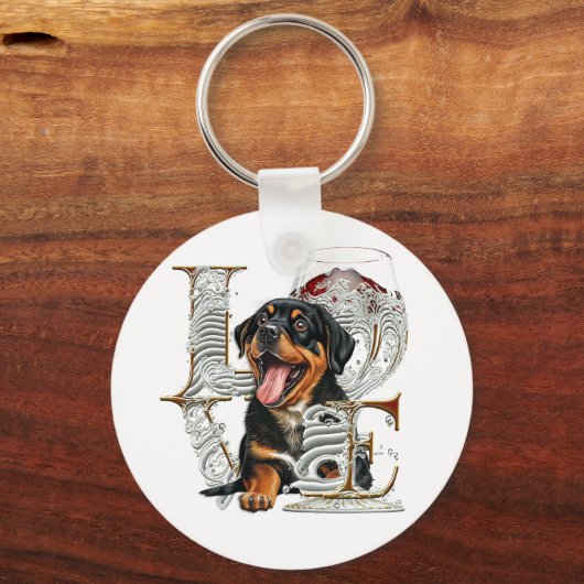 Rottweiler Weinglas LIEBE Word Schlüsselanhänger (Vorderseite)