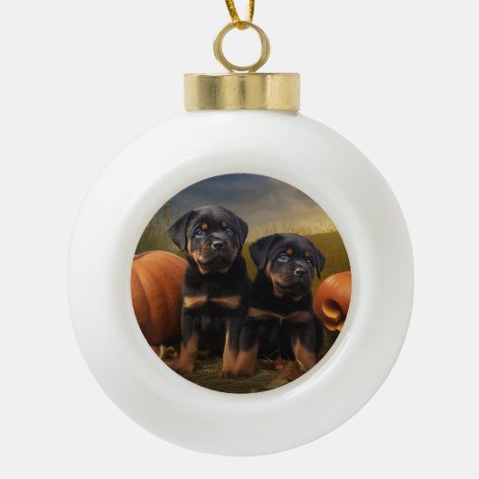Rottweiler Welpe Herbst Delight Pumpen Keramik Kugel-Ornament (Vorderseite)