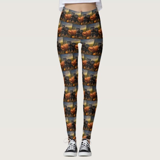 Rottweiler Welpe Herbst Delight Pumpen Leggings (Vorderseite)