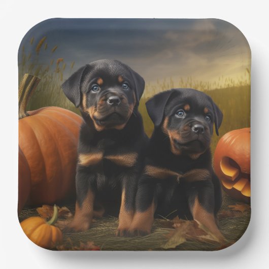 Rottweiler Welpe Herbst Delight Pumpen Pappteller (Vorderseite)