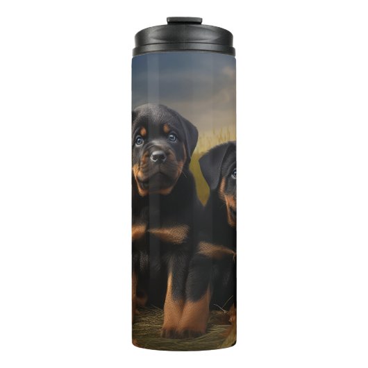 Rottweiler Welpe Herbst Delight Pumpen Thermosbecher (Vorderseite)