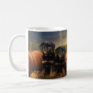 Rottweiler-Welpe Herbstfreude Kürbis Kaffeetasse