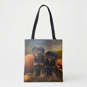 Rottweiler-Welpe Herbstfreude Kürbis Tasche