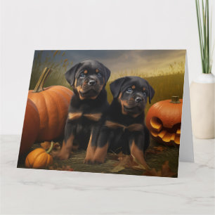 Rottweiler Welpe Herbstvergnügen Kürbis Karte
