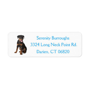 Rottweiler Welpe Hund Blue Canal Adresse Etikett