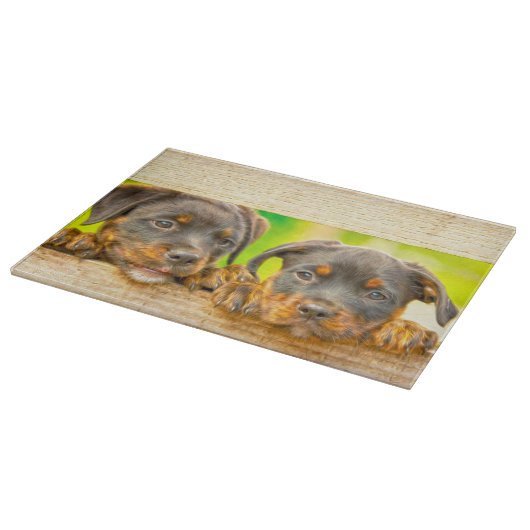 Rottweiler Welpe Hunde Wasser Farbe Öl Farbe Farbe Schneidebrett (Ecke)