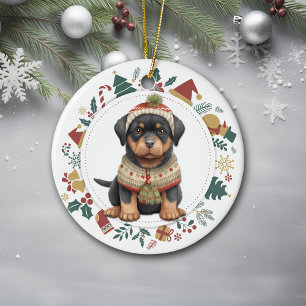Rottweiler Welpe im Winter Weihnachten im Winter Keramik Ornament