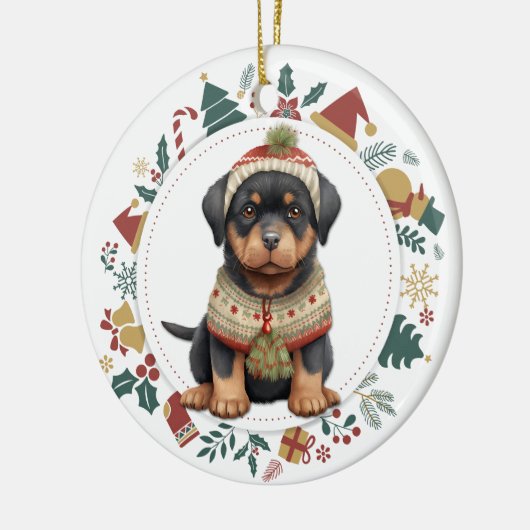 Rottweiler Welpe im Winter Weihnachten im Winter Keramik Ornament (Links)