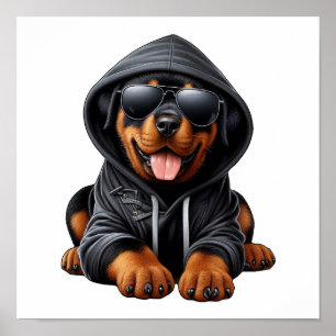 Rottweiler-Welpe in Kapuzenpullover Poster