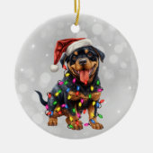 Rottweiler Welpe in Weihnachtsbeleuchtung gepackt Keramik Ornament (Vorne)