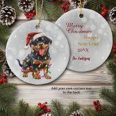 Rottweiler Welpe in Weihnachtsbeleuchtung gepackt Keramik Ornament